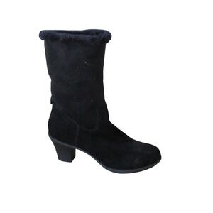 Anne Klein Sport Black Suede Boots 9.5? Faux Fur Lining Trim Classic Minimalist